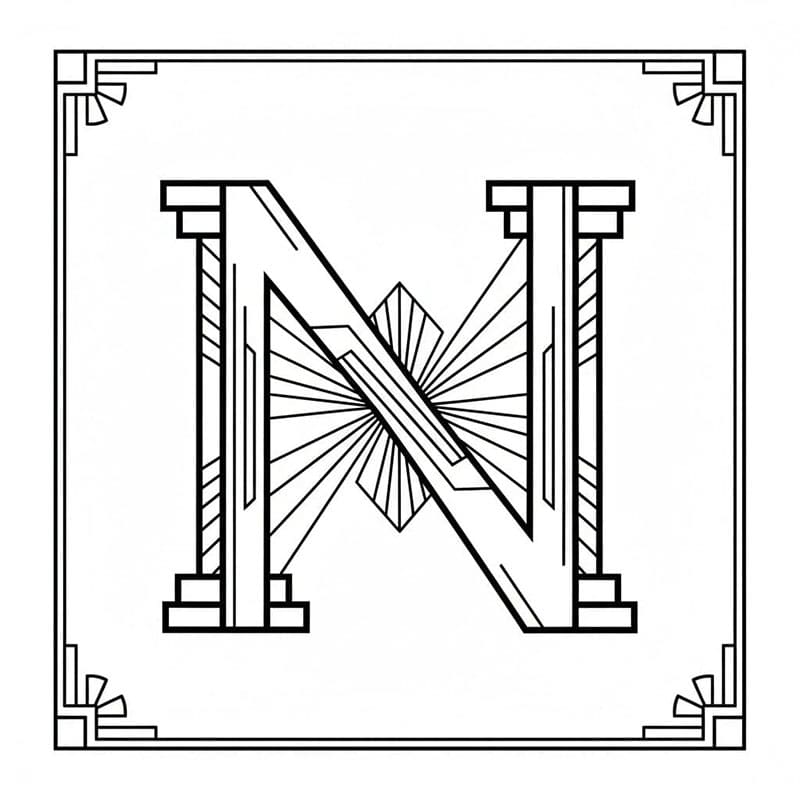 Art deco-bogstavet N Tegninger til Farvelægning