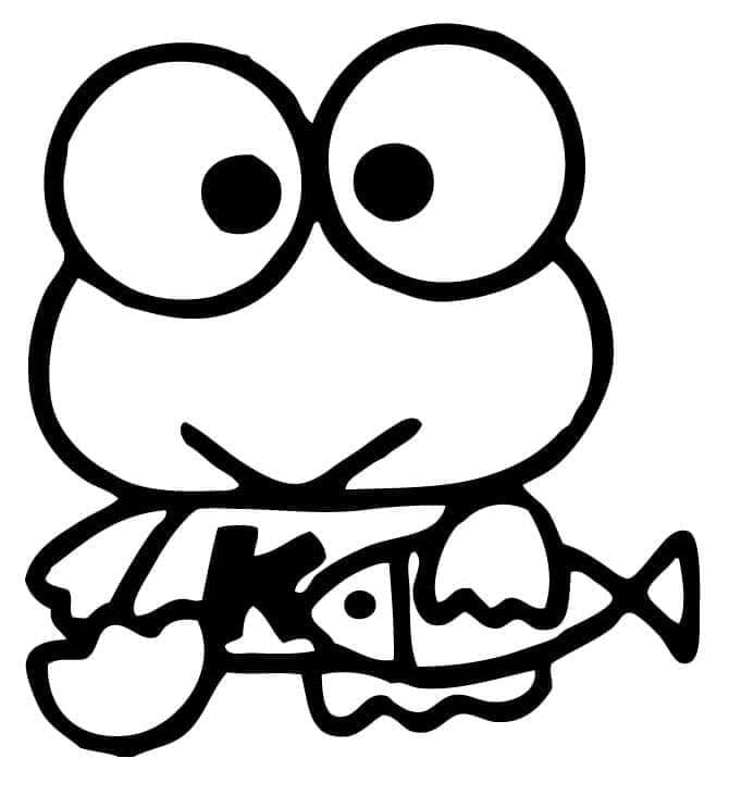 Charmerende Keroppi med en fisk Tegninger til Farvelægning