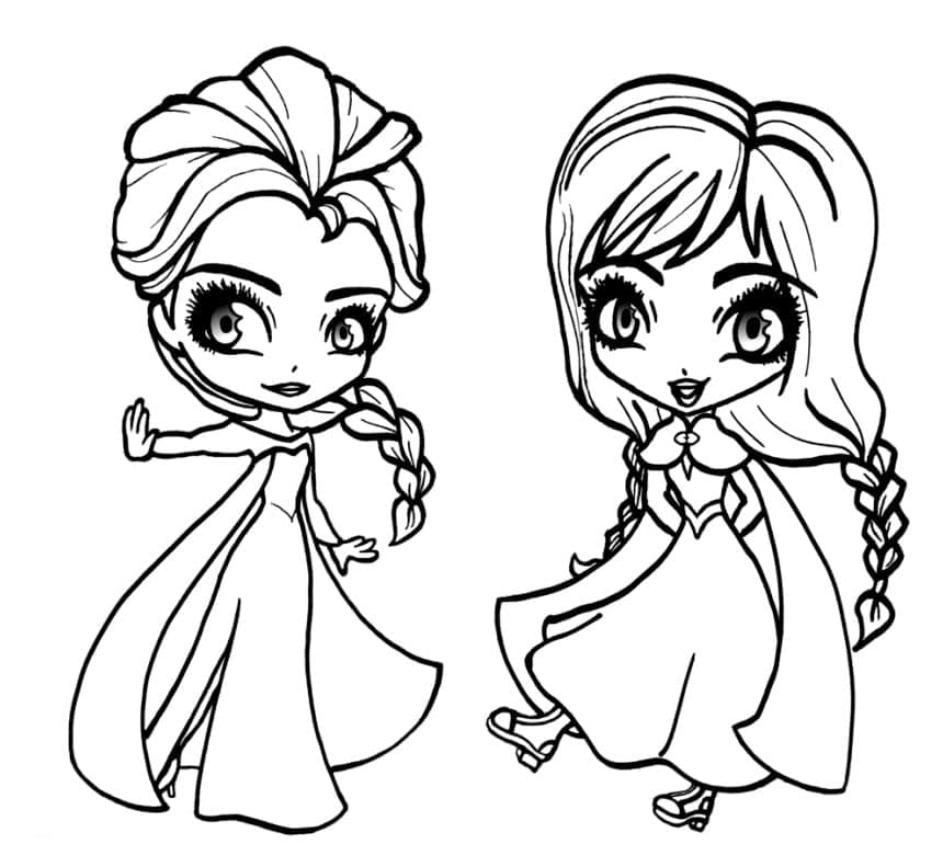 Chibi Elsa og Anna Tegninger til Farvelægning