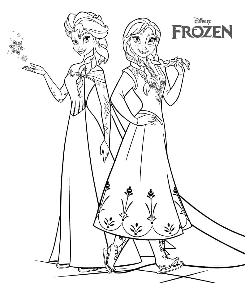De smukke Elsa og Anna Tegninger til Farvelægning