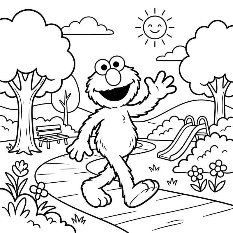 Elmo i parken Tegninger til Farvelægning