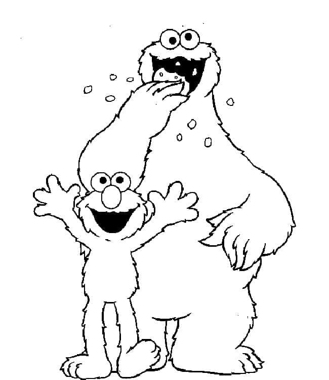 Elmo og Cookie Monster Tegninger til Farvelægning