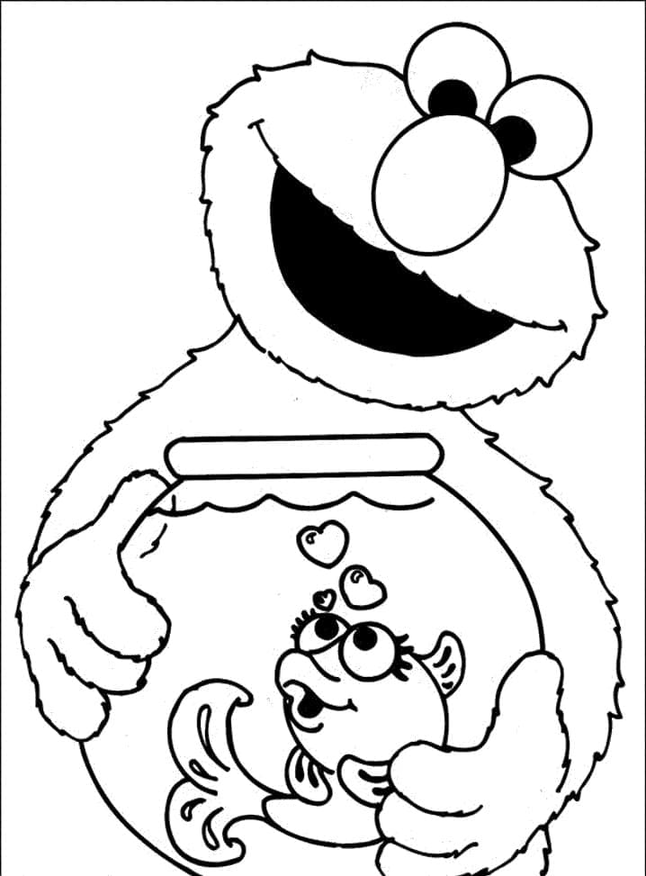Elmo og guldfisk Tegninger til Farvelægning