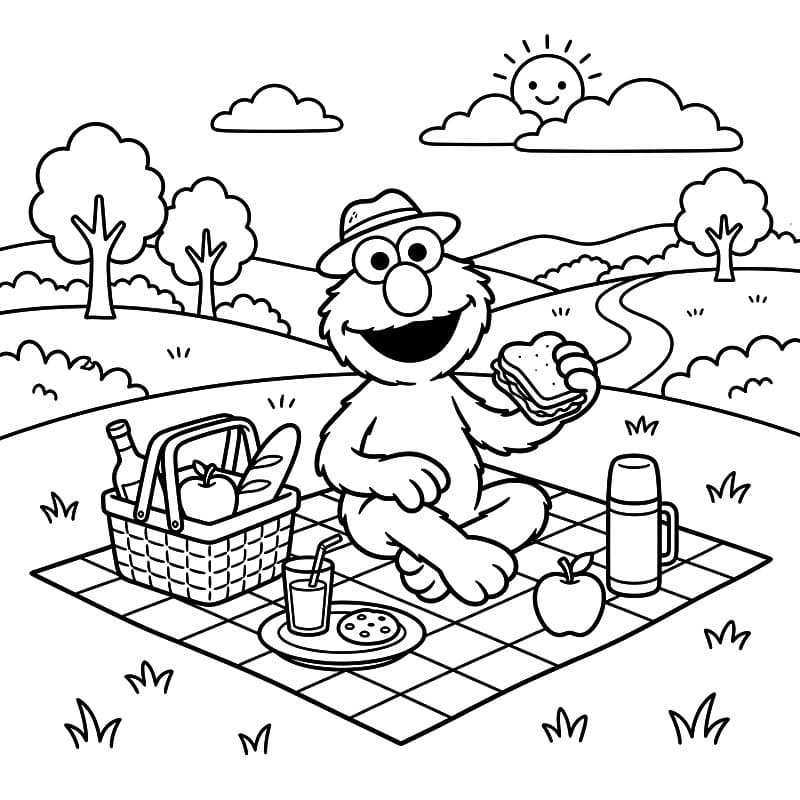 Elmo på picnic Tegninger til Farvelægning
