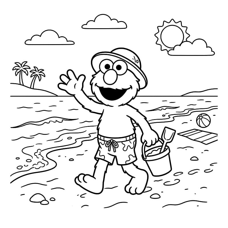 Elmo på stranden Tegninger til Farvelægning