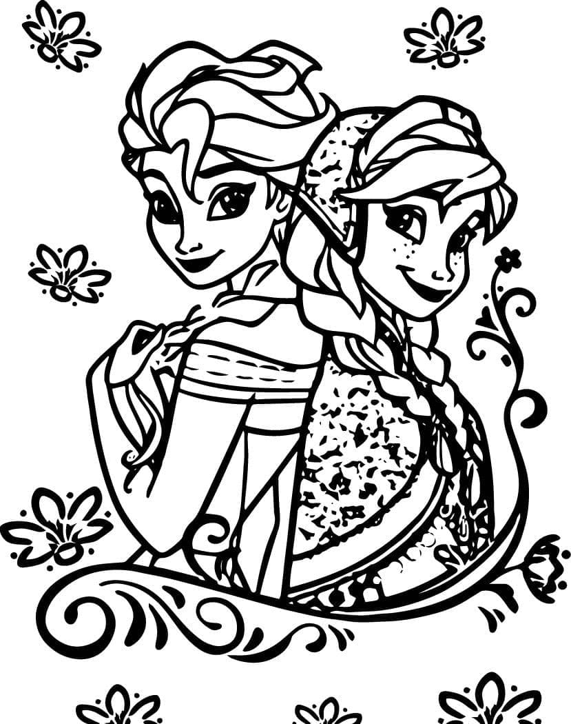 Elsa og Anna er søde Tegninger til Farvelægning