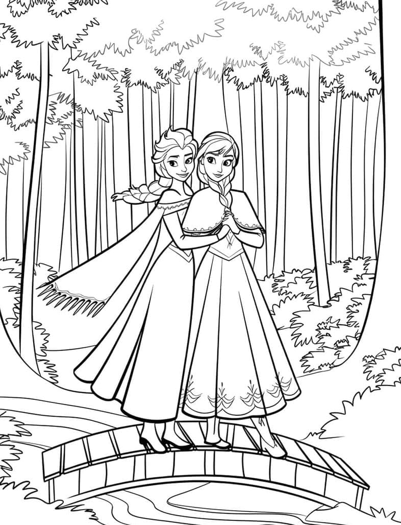 Elsa og Anna i en skov Tegninger til Farvelægning