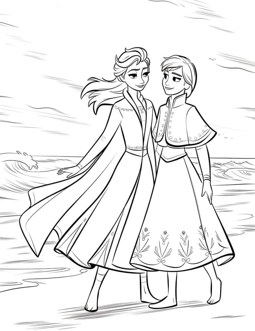 Elsa og Anna på stranden Tegninger til Farvelægning