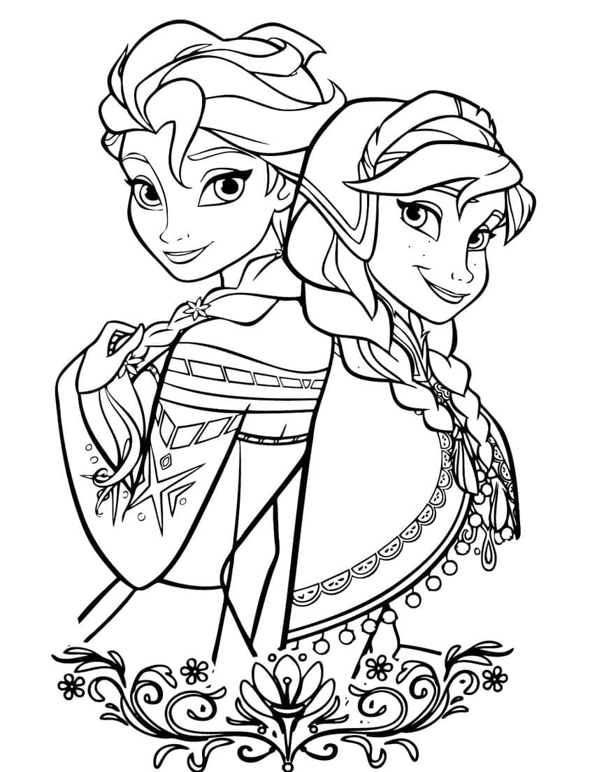 Frosne Elsa og Anna Tegninger til Farvelægning