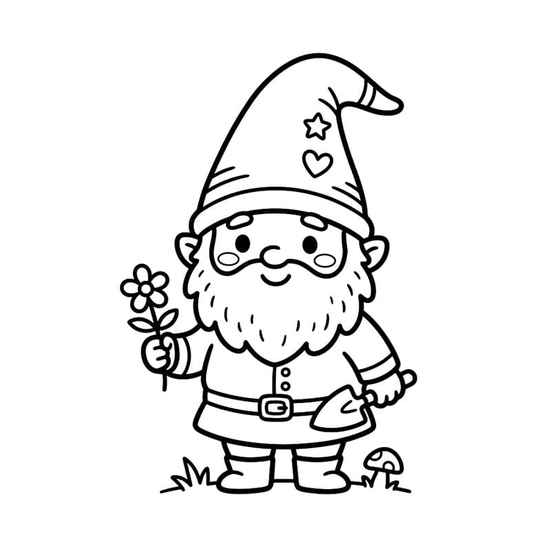 Gnome holder blomst Tegninger til Farvelægning