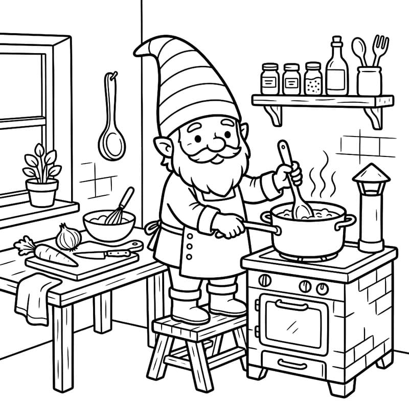 Gnome madlavning Tegninger til Farvelægning