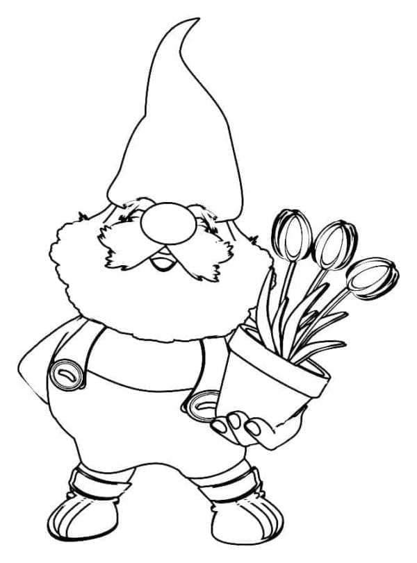 Gnome med blomsterpotte Tegninger til Farvelægning