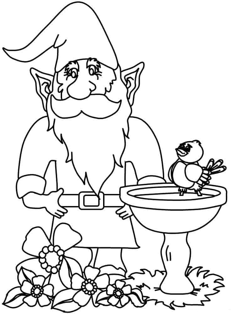 Gnome og en fugl Tegninger til Farvelægning