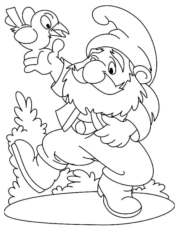 Gnome og fugl Tegninger til Farvelægning