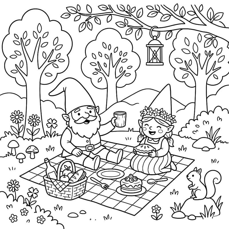 Gnome-picnic Tegninger til Farvelægning