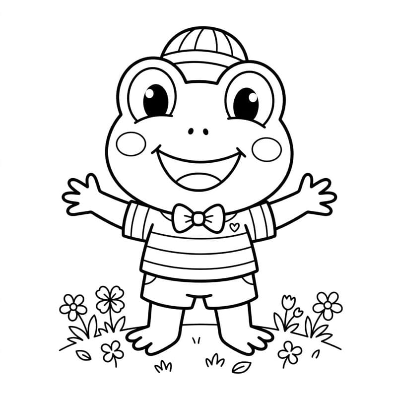 Keroppi blandt blomsterne Tegninger til Farvelægning