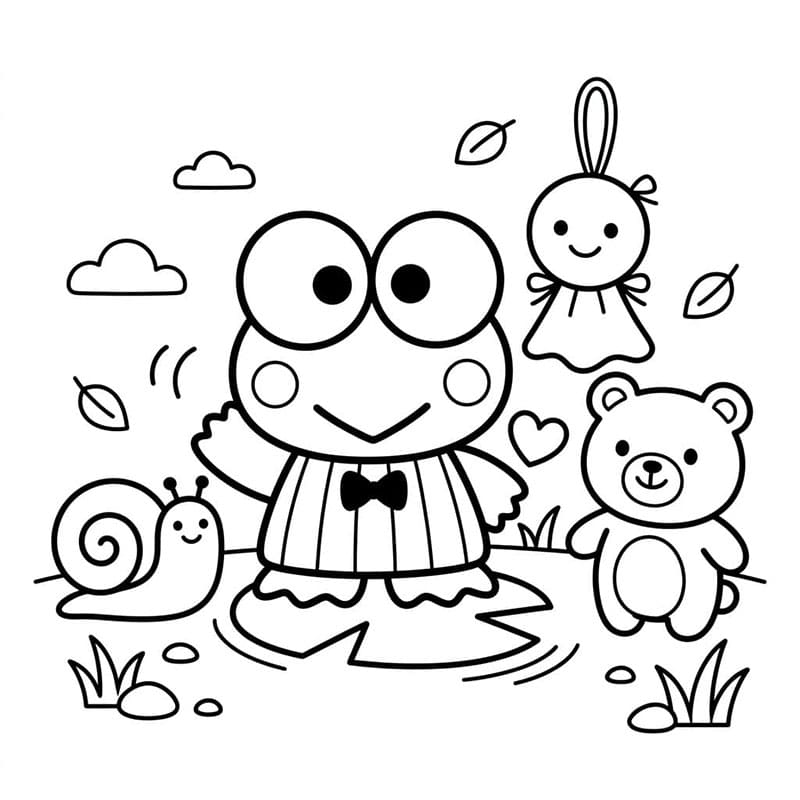 Keroppi med dyrevenner Tegninger til Farvelægning