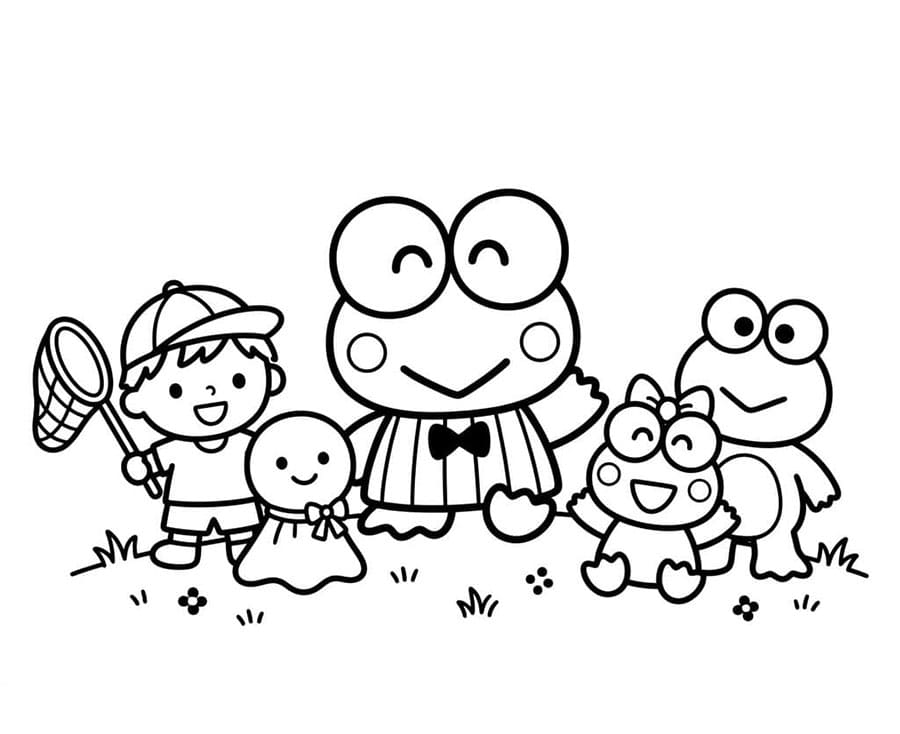 Keroppi med venner i marken Tegninger til Farvelægning