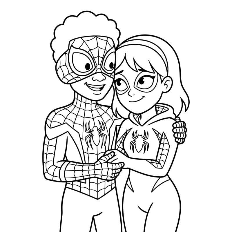 Miles Morales med ven Tegninger til Farvelægning