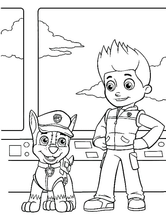 Paw Patrol Chase og Ryder Tegninger til Farvelægning