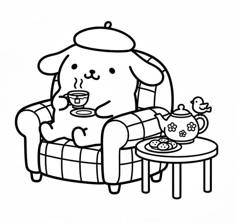 Pompompurin hviler på sofaen Tegninger til Farvelægning