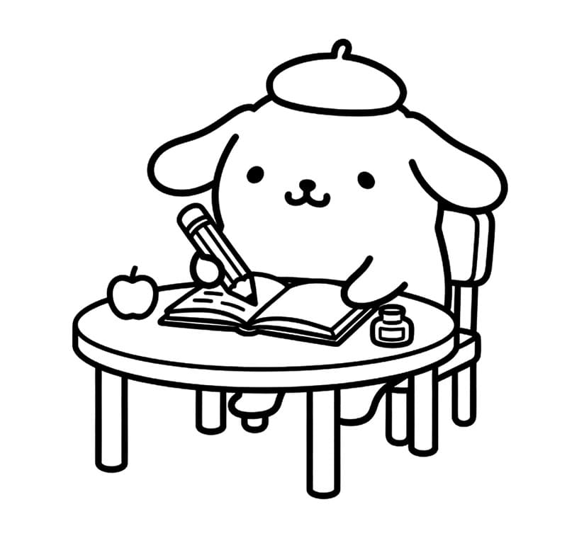 Pompompurin lærer ved skrivebordet Tegninger til Farvelægning