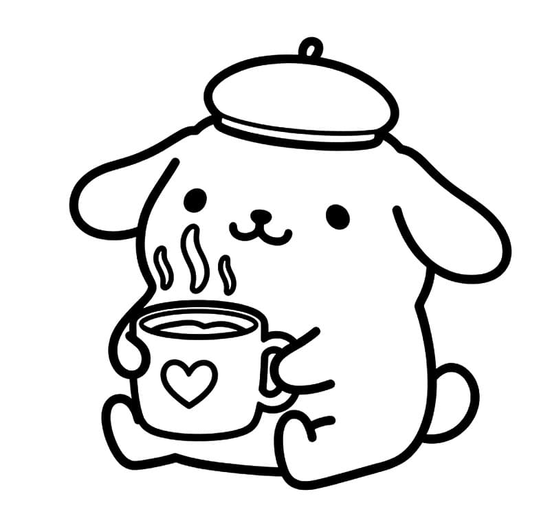 Pompompurin med varm drik Tegninger til Farvelægning
