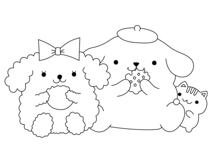 Pompompurin spiser kiks Tegninger til Farvelægning
