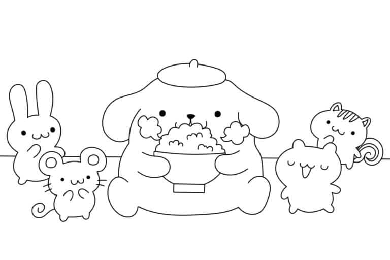 Pompompurin spiser popcorn Tegninger til Farvelægning