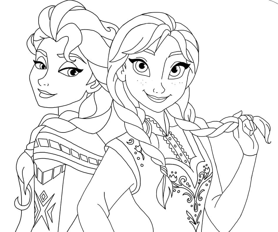 Søstrene Anna og Elsa Bluetick Tegninger til Farvelægning