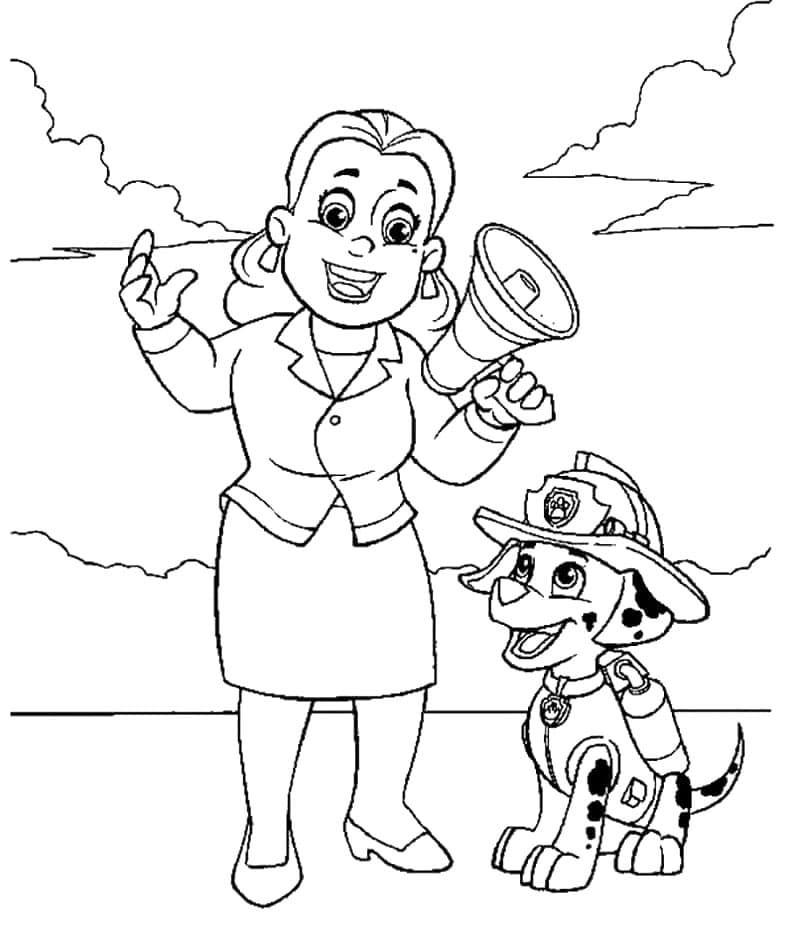 Borgmester Goodway og Marshall Paw Patrol Tegninger til Farvelægning