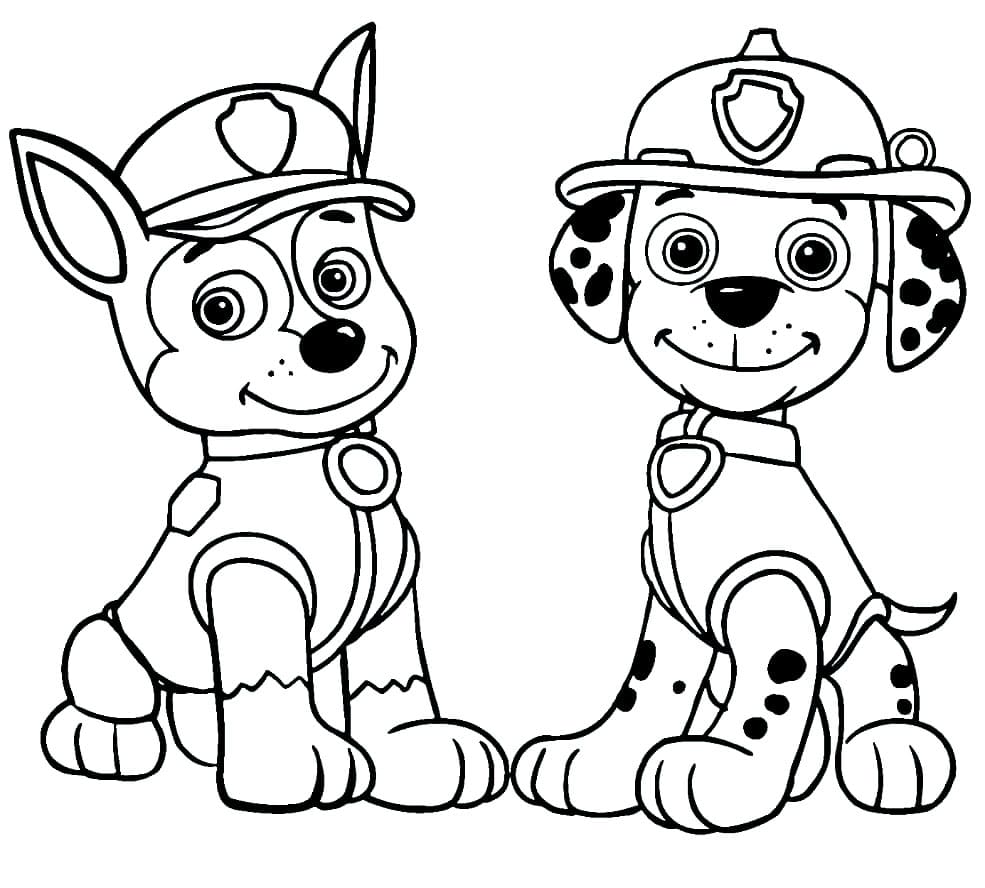 Chase og Marshall Paw Patrol Tegninger til Farvelægning