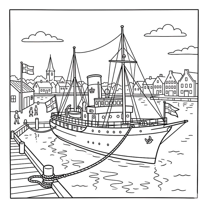 Dannebrog Havn Tegninger til Farvelægning