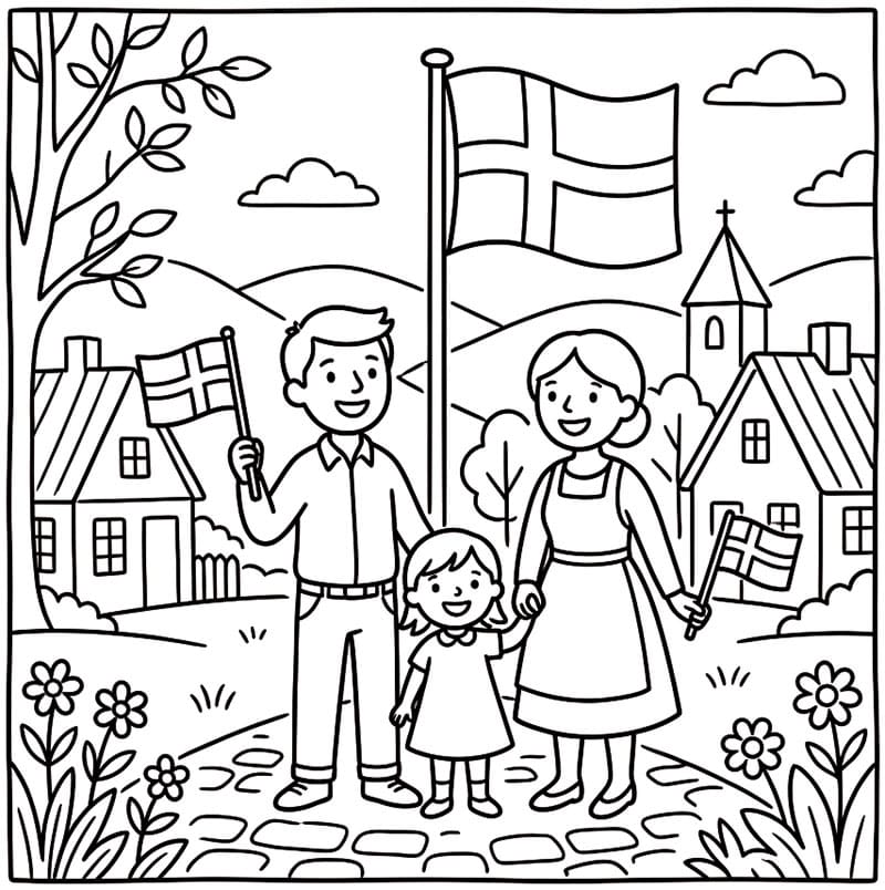 Familiefejring på Grundlovsdag Tegninger til Farvelægning