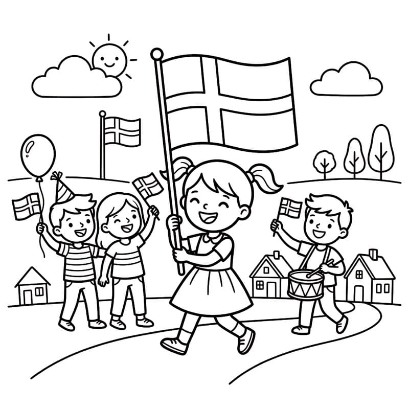 Festlig Grundlovsdag Tegninger til Farvelægning