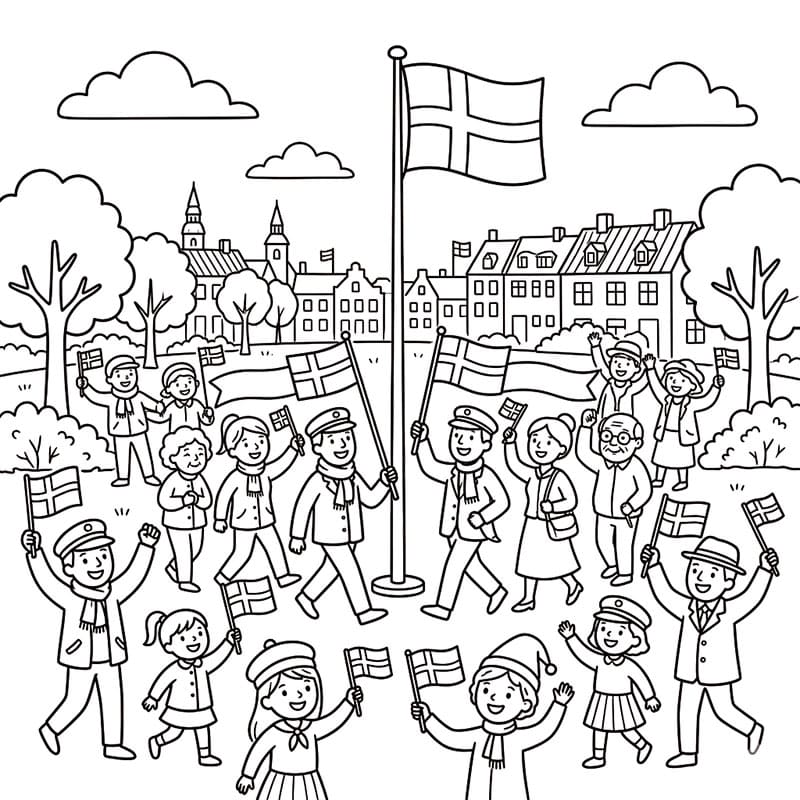 Folkefest på Grundlovsdag Tegninger til Farvelægning