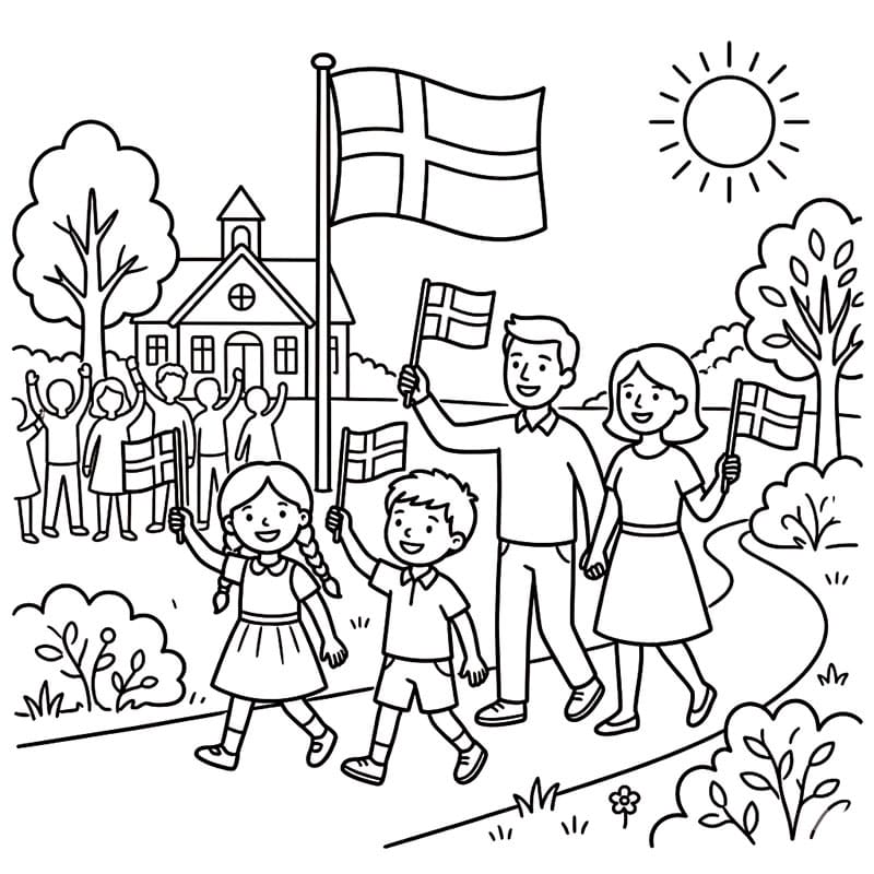 Glæde på Grundlovsdag Tegninger til Farvelægning