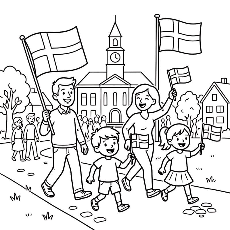 Grundlovsdag i Byen Tegninger til Farvelægning