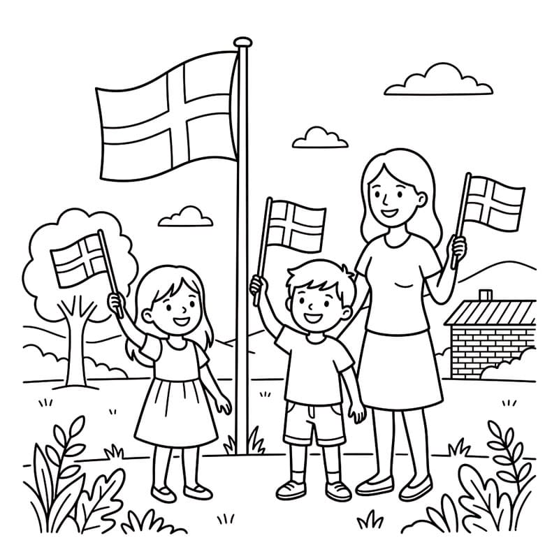 Grundlovsdag i Familien Tegninger til Farvelægning