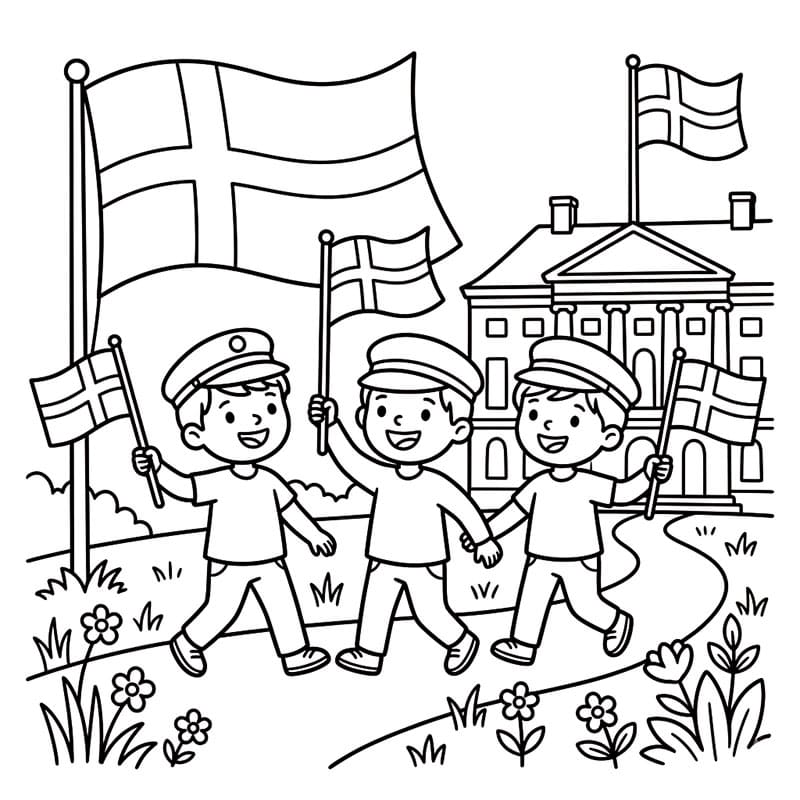 March på Grundlovsdag Tegninger til Farvelægning
