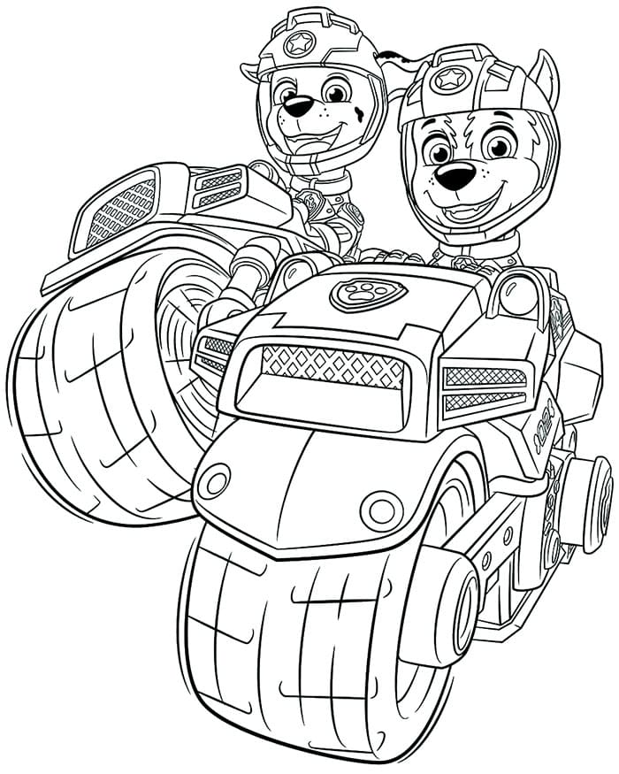 Marshall og Chase fra Paw Patrol Mighty Pups Tegninger til Farvelægning