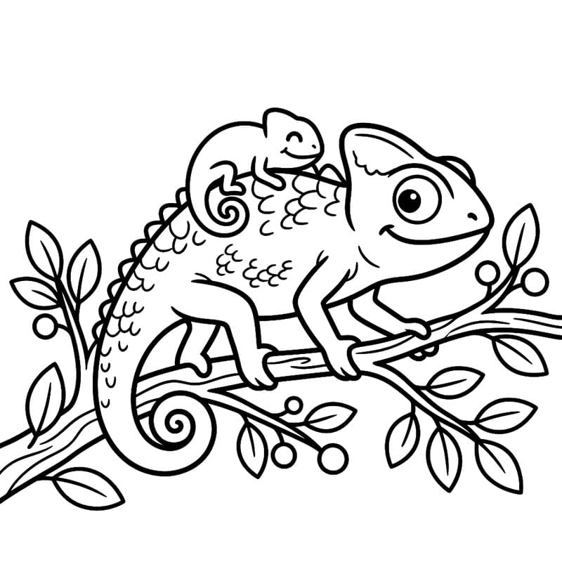 Mor og søn Kamæleon Tegninger til Farvelægning