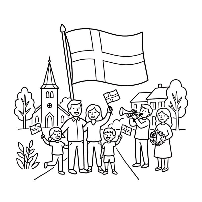 Samling på Grundlovsdag Tegninger til Farvelægning