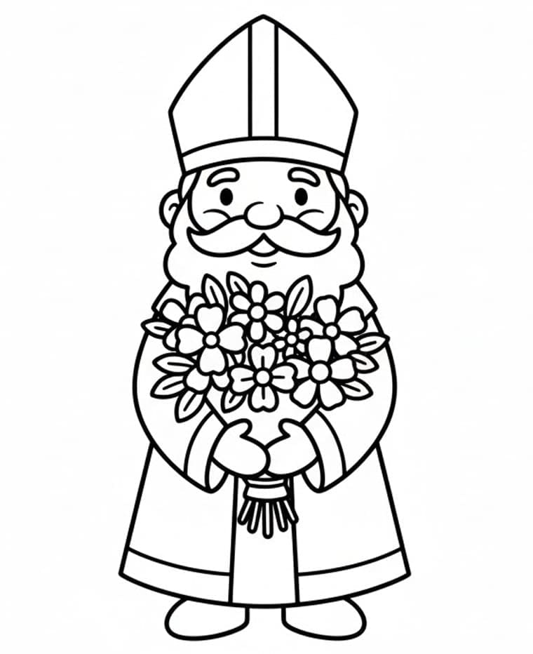 Sankt Nikolaus med blomster Tegninger til Farvelægning