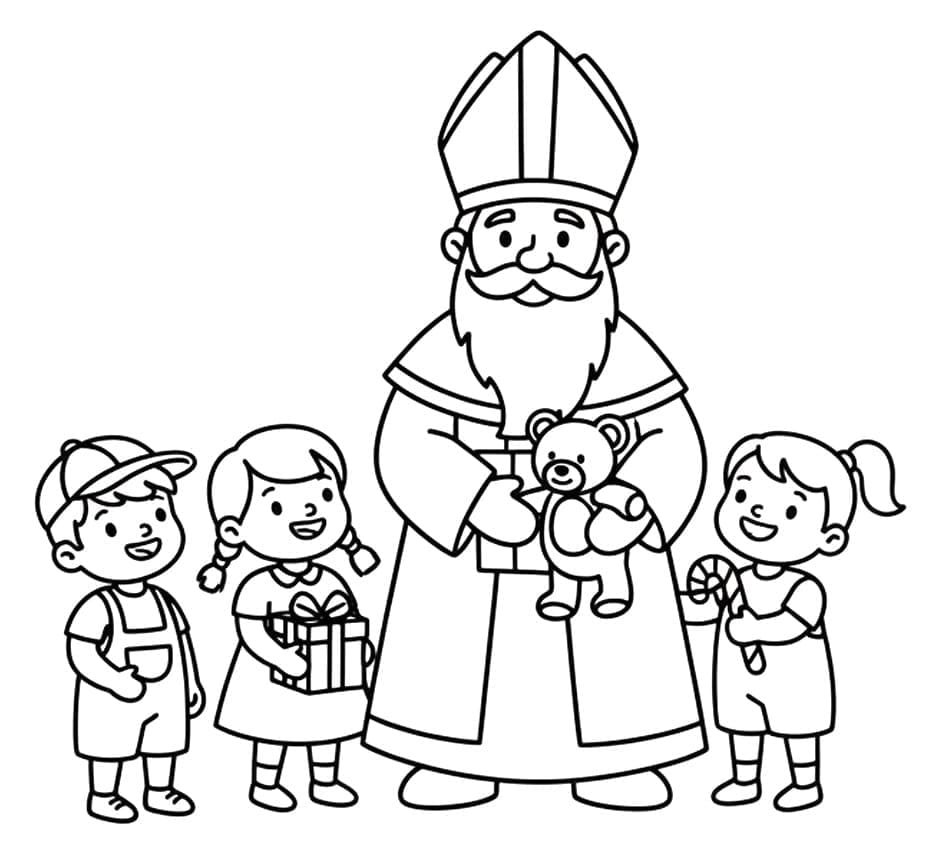 Sankt Nikolaus med børn Tegninger til Farvelægning