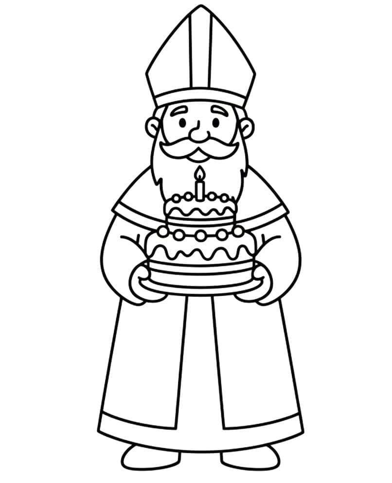 Sankt Nikolaus med fødselsdagskage Tegninger til Farvelægning