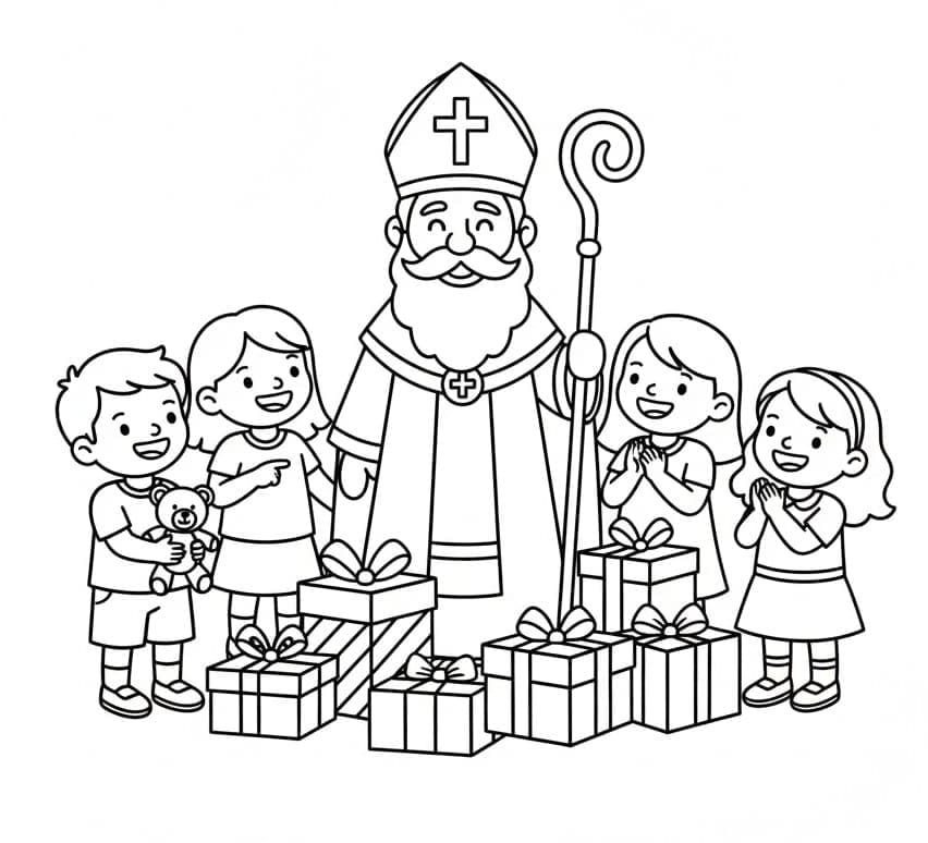 Sankt Nikolaus og børnene Tegninger til Farvelægning