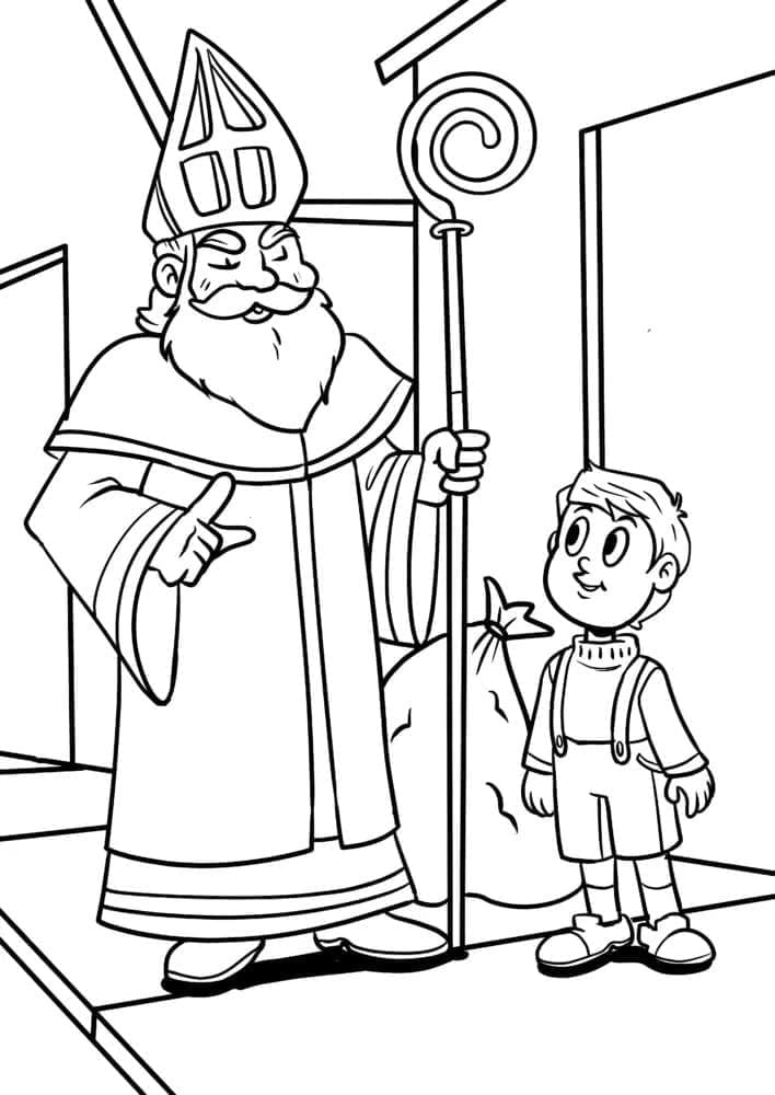 Sankt Nikolaus og en dreng Tegninger til Farvelægning