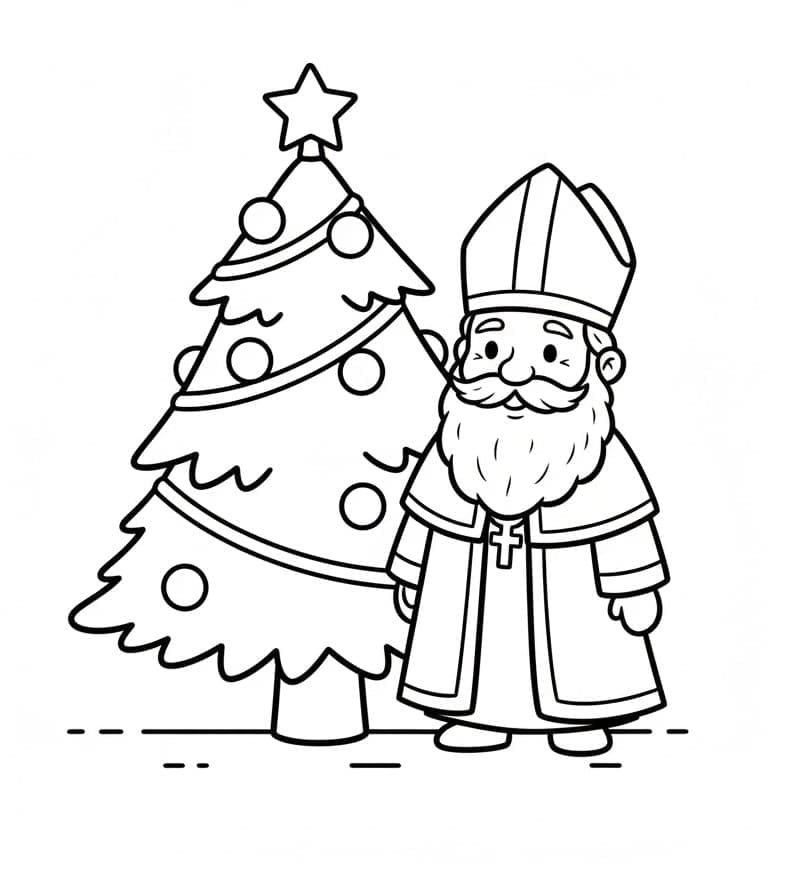 Sankt Nikolaus og juletræet Tegninger til Farvelægning