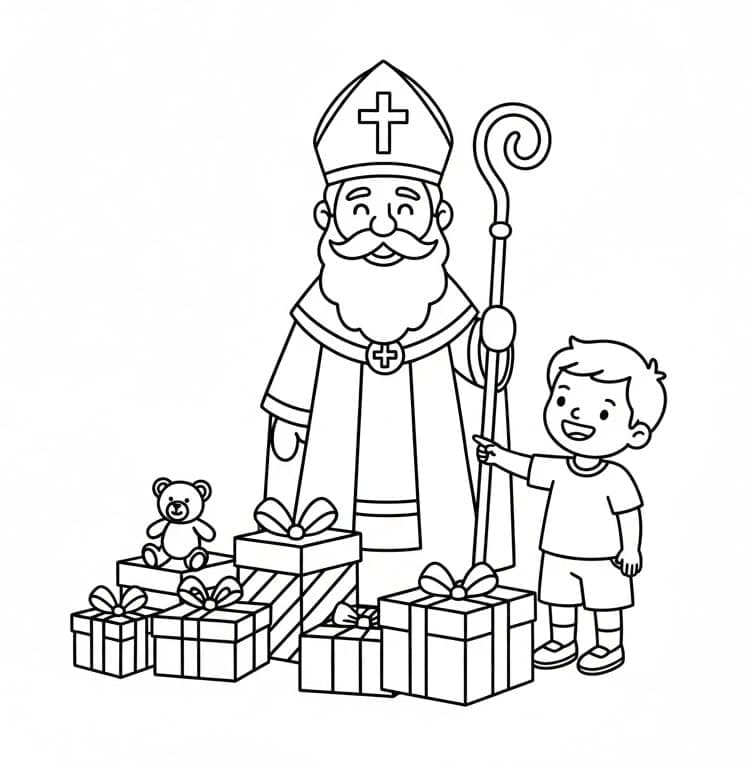 Sankt Nikolaus og lille dreng Tegninger til Farvelægning